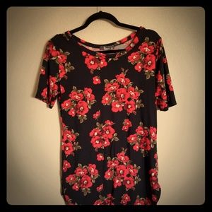 A black soft top, with gorgeous red forals